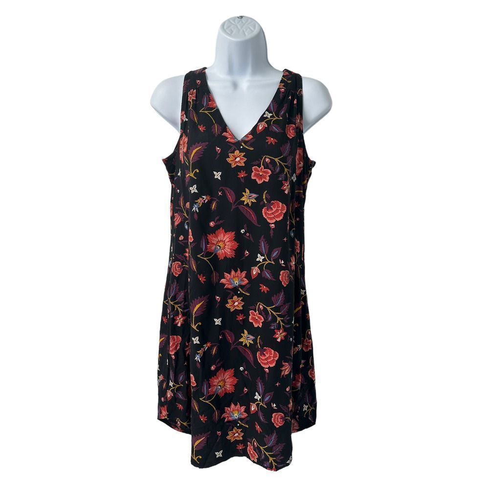 Old Navy Black Floral V Neck Sleeveless Shift Dress SP